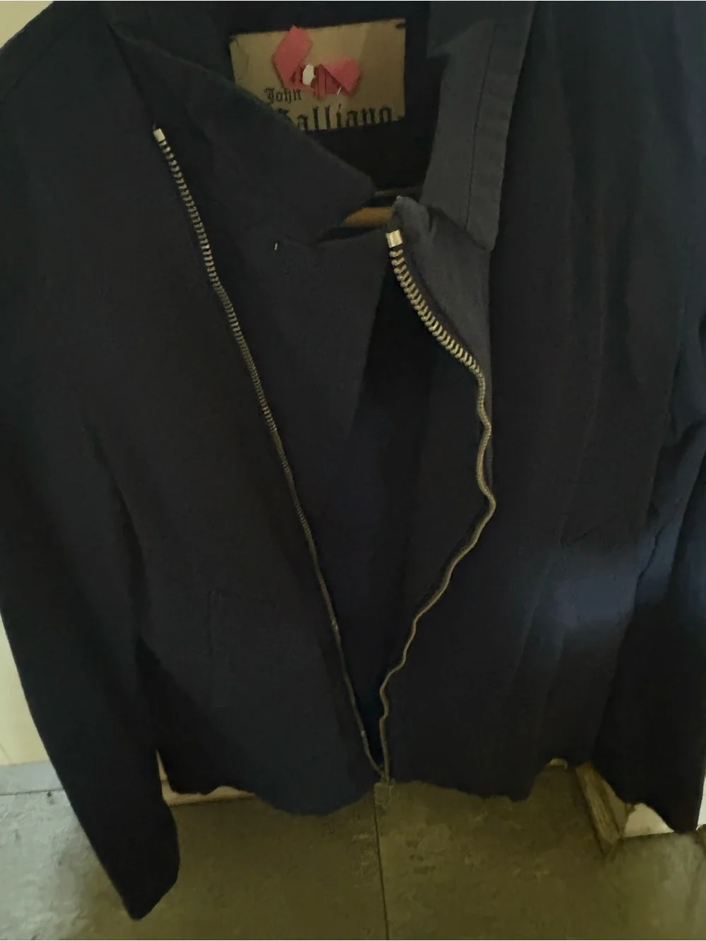 John Galliano Kid Navy asymmetrical zip jacket Pirate scull log size12 Designer